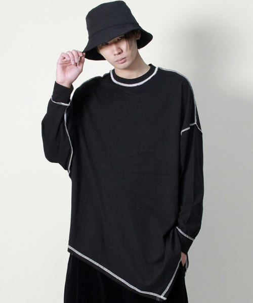DEMARC(ドゥマーク)の「アシンメトリーオーバーサイズアンバランス長袖Tシャツブラック(Tシャツ/カットソー・メンズ・その他・ONE SIZE)」の1枚目の写真