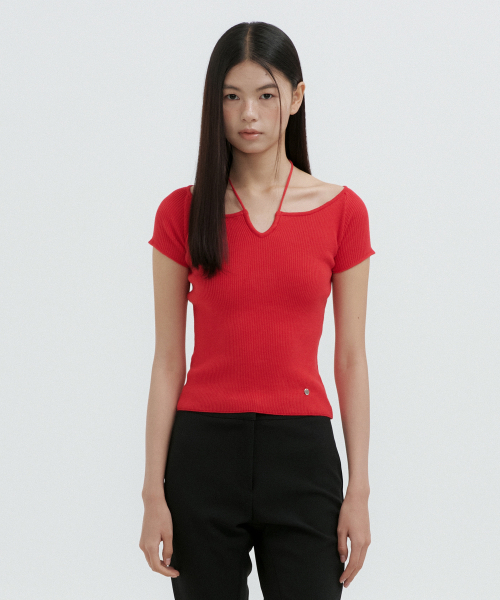 LUCIR ZU（ルシールズ）の「Strap Neck Ribbed Knit Top (red)（ニット/セーター・レディース・その他・FREE）」の2枚目の写真