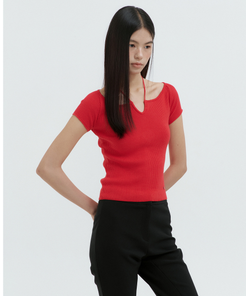 LUCIR ZU（ルシールズ）の「Strap Neck Ribbed Knit Top (red)（ニット/セーター・レディース・その他・FREE）」の3枚目の写真