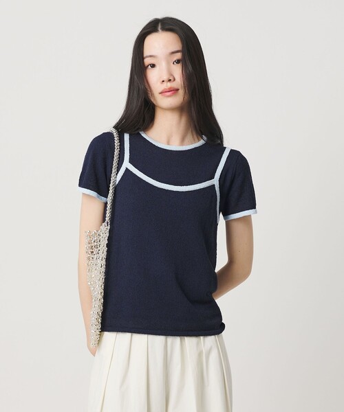 BEAUTY&YOUTH UNITED ARROWS（ビューティーアンドユースユナイテッドアローズ）の「【WEB限定】キャミソール＆ショートスリーブ ループニットプルオーバー ウォッシャブル（ニット/セーター・レディース・ネイビー/オフホワイト/ダークブラウン/ライトピンク・FREE）」の3枚目の写真