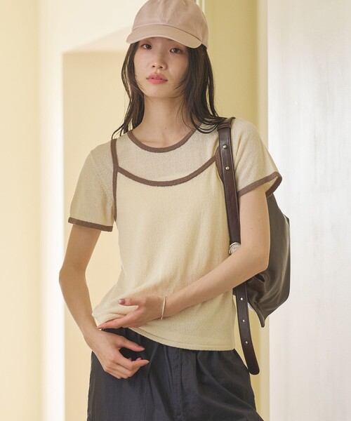 BEAUTY&YOUTH UNITED ARROWS（ビューティーアンドユースユナイテッドアローズ）の「【WEB限定】キャミソール＆ショートスリーブ ループニットプルオーバー ウォッシャブル（ニット/セーター・レディース・ネイビー/オフホワイト/ダークブラウン/ライトピンク・FREE）」の5枚目の写真