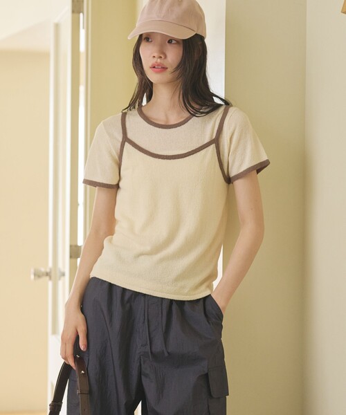 BEAUTY&YOUTH UNITED ARROWS（ビューティーアンドユースユナイテッドアローズ）の「【WEB限定】キャミソール＆ショートスリーブ ループニットプルオーバー ウォッシャブル（ニット/セーター・レディース・ネイビー/オフホワイト/ダークブラウン/ライトピンク・FREE）」の6枚目の写真
