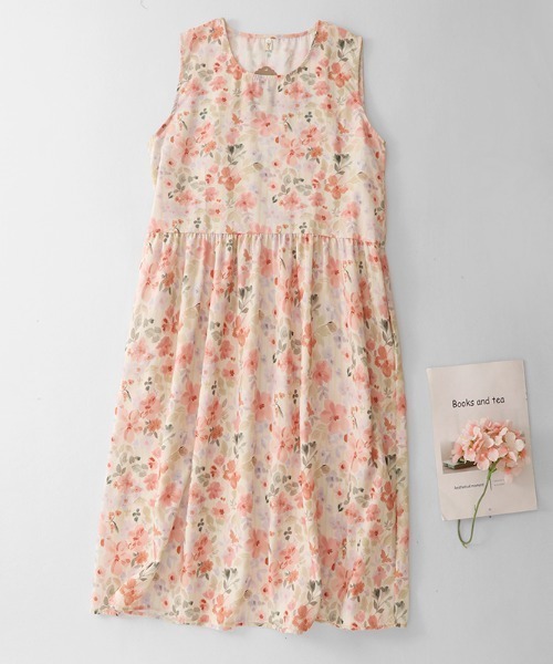LUCPY(ラクピー)の「フラワープリントノースリーブワンピース(ワンピース・レディース・ピンク・LARGE/MEDIUM/XX-LARGE/X-LARGE)」の1枚目の写真