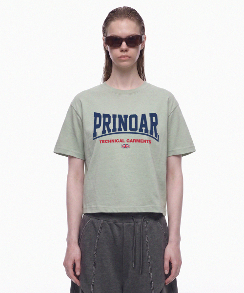 PRINOAR(プリノア)の「ボウタイロゴ01 セミクロップ半袖Tシャツ - メドウミスト(Tシャツ/カットソー・レディース・グリーン系その他・LARGE/MEDIUM/SMALL)」の3枚目の写真