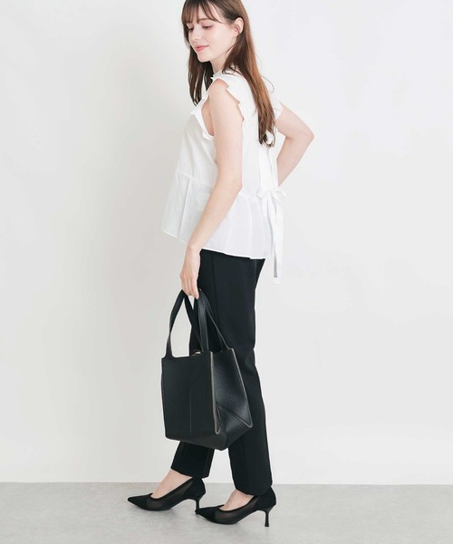PICCIN PERLA（ピッチンペルラ）の「後ろリボンプリーツペプラムブラウス（シャツ/ブラウス・レディース・ブラック/オフホワイト・M）」の7枚目の写真