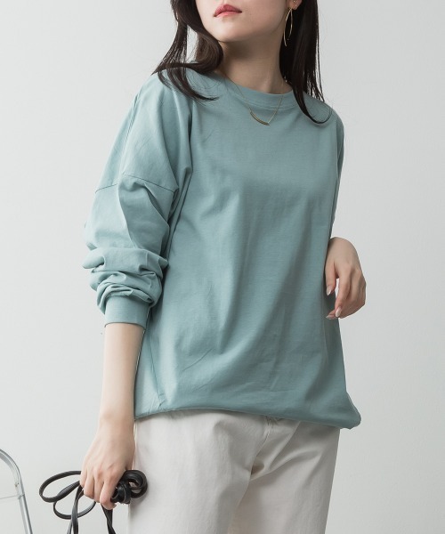 MARAI(マーライ)の「コットン オーバーサイズ ロングスリーブカットソー(Tシャツ/カットソー・レディース・ブラック/オフホワイト/ミント/杢グレー・4L~5L/LL~3L)」の4枚目の写真