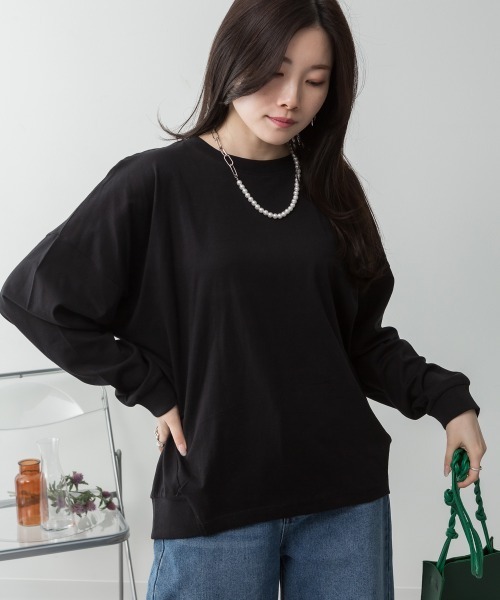 MARAI(マーライ)の「コットン オーバーサイズ ロングスリーブカットソー(Tシャツ/カットソー・レディース・ブラック/オフホワイト/ミント/杢グレー・4L~5L/LL~3L)」の6枚目の写真