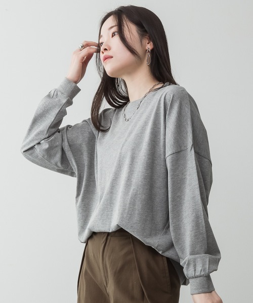 MARAI(マーライ)の「コットン オーバーサイズ ロングスリーブカットソー(Tシャツ/カットソー・レディース・ブラック/オフホワイト/ミント/杢グレー・4L~5L/LL~3L)」の17枚目の写真