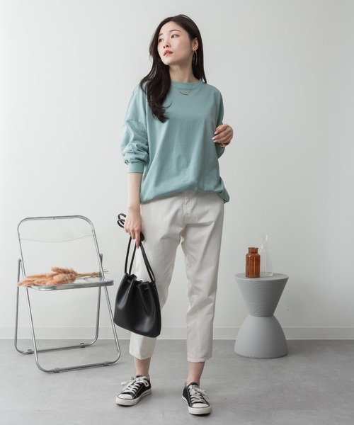 MARAI(マーライ)の「コットン オーバーサイズ ロングスリーブカットソー(Tシャツ/カットソー・レディース・ブラック/オフホワイト/ミント/杢グレー・4L~5L/LL~3L)」の9枚目の写真