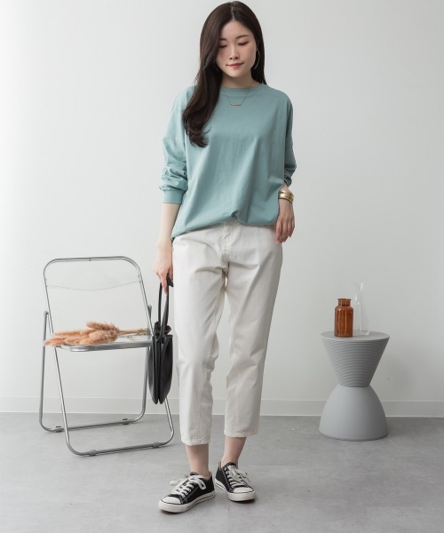 MARAI(マーライ)の「コットン オーバーサイズ ロングスリーブカットソー(Tシャツ/カットソー・レディース・ブラック/オフホワイト/ミント/杢グレー・4L~5L/LL~3L)」の15枚目の写真