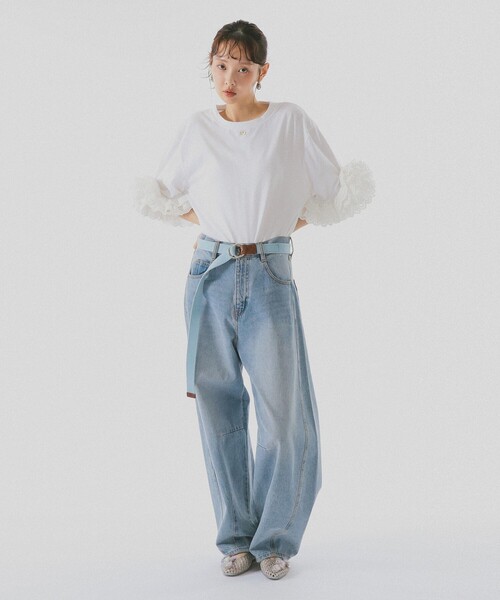 BEAMS COUTURE(ビームスクチュール)の「袖 レース フリル Tシャツ(Tシャツ/カットソー・レディース・ホワイト/ブラック・ONE SIZE)」の6枚目の写真