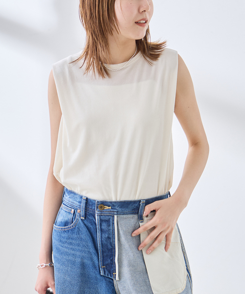 journal standard L'essage(ジャーナルスタンダードレサージュ)の「《追加/接触冷感》クールタッチベロアタックノースリーブ(Tシャツ/カットソー・レディース・アイボリー/ネイビー/ブラウン・FREE)」の1枚目の写真