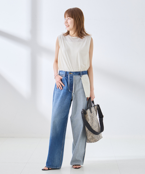 journal standard L'essage(ジャーナルスタンダードレサージュ)の「《追加/接触冷感》クールタッチベロアタックノースリーブ(Tシャツ/カットソー・レディース・アイボリー/ネイビー/ブラウン・FREE)」の4枚目の写真
