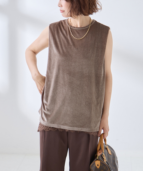 journal standard L'essage(ジャーナルスタンダードレサージュ)の「《追加/接触冷感》クールタッチベロアタックノースリーブ(Tシャツ/カットソー・レディース・アイボリー/ネイビー/ブラウン・FREE)」の12枚目の写真