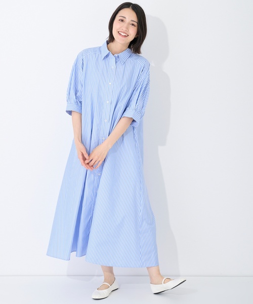 446　手染め大輔　夏用黒縮緬　テントラインワンピース　M〜フリーサイズ セール】テントラインシャツワンピース（シャツワンピース）｜petit