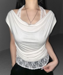 【 2color 】レースレイヤードドレープTシャツ / lace layered drape T-shirts※※