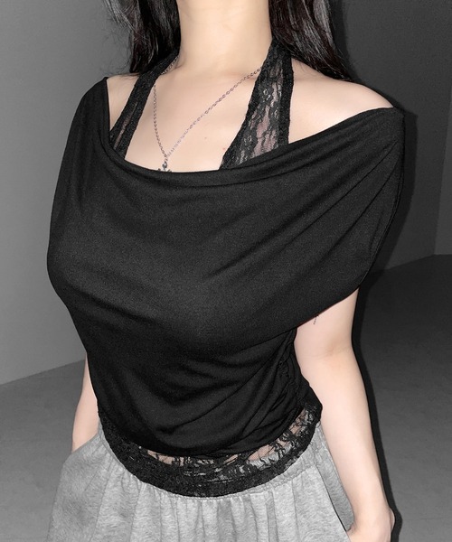 me+em select(ミームセレクト)の「【 2color 】レースレイヤードドレープTシャツ / lace layered drape T-shirts※※(Tシャツ/カットソー・レディース・ホワイト/ブラック・FREE)」の20枚目の写真