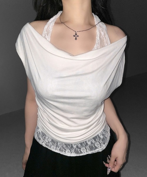 me+em select(ミームセレクト)の「【 2color 】レースレイヤードドレープTシャツ / lace layered drape T-shirts※※(Tシャツ/カットソー・レディース・ホワイト/ブラック・FREE)」の11枚目の写真