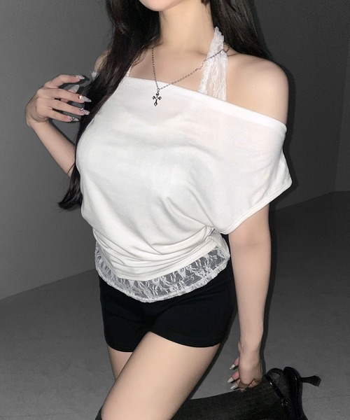 me+em select(ミームセレクト)の「【 2color 】レースレイヤードドレープTシャツ / lace layered drape T-shirts※※(Tシャツ/カットソー・レディース・ホワイト/ブラック・FREE)」の15枚目の写真