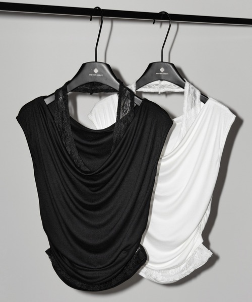 me+em select(ミームセレクト)の「【 2color 】レースレイヤードドレープTシャツ / lace layered drape T-shirts※※(Tシャツ/カットソー・レディース・ホワイト/ブラック・FREE)」の4枚目の写真