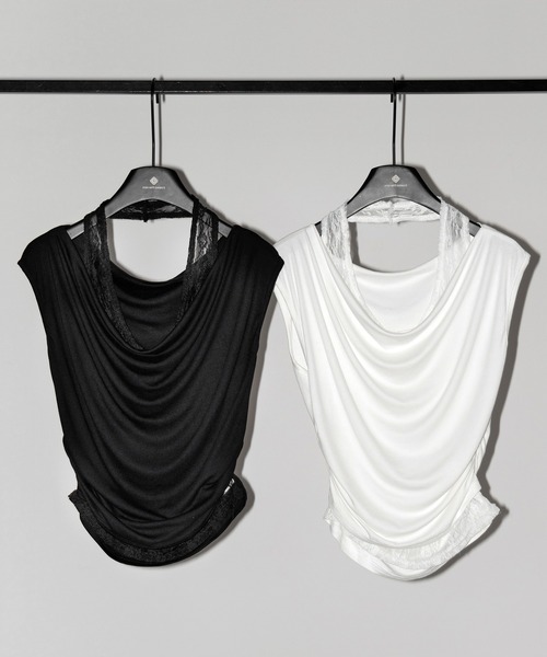 me+em select(ミームセレクト)の「【 2color 】レースレイヤードドレープTシャツ / lace layered drape T-shirts※※(Tシャツ/カットソー・レディース・ホワイト/ブラック・FREE)」の5枚目の写真