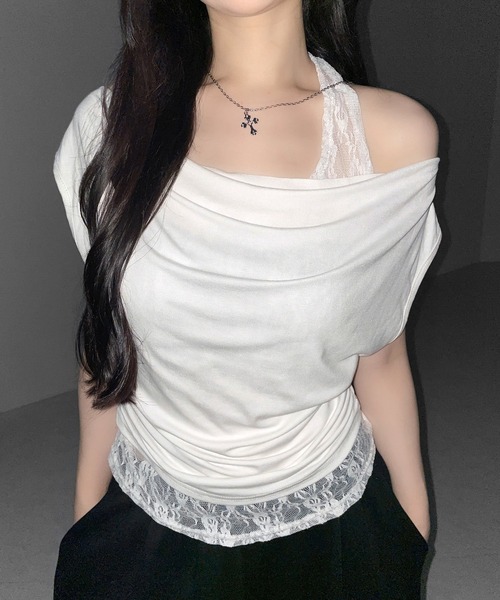 me+em select(ミームセレクト)の「【 2color 】レースレイヤードドレープTシャツ / lace layered drape T-shirts※※(Tシャツ/カットソー・レディース・ホワイト/ブラック・FREE)」の13枚目の写真