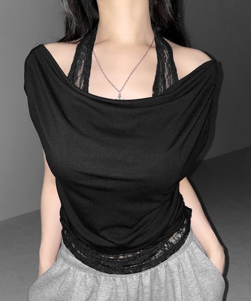 me+em select(ミームセレクト)の「【 2color 】レースレイヤードドレープTシャツ / lace layered drape T-shirts※※(Tシャツ/カットソー・レディース・ホワイト/ブラック・FREE)」の17枚目の写真