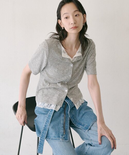 COLONY 2139(コロニートゥーワンスリーナイン)の「レースドッキングカーディガン(Tシャツ/カットソー・レディース・ブラック/グレー・FREE)」の14枚目の写真