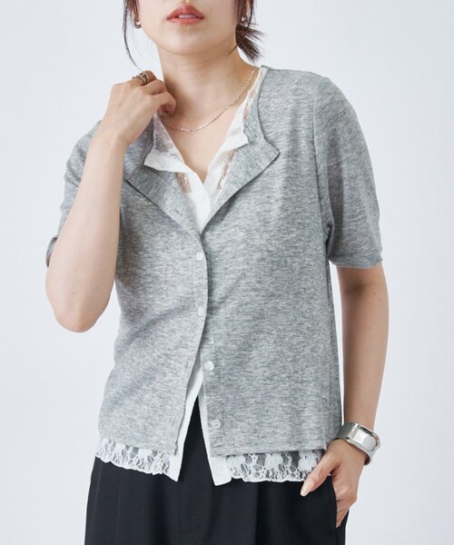 COLONY 2139(コロニートゥーワンスリーナイン)の「レースドッキングカーディガン(Tシャツ/カットソー・レディース・ブラック/グレー・FREE)」の10枚目の写真