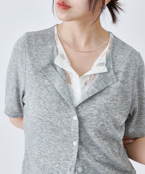 COLONY 2139(コロニートゥーワンスリーナイン)の「レースドッキングカーディガン(Tシャツ/カットソー・レディース・ブラック/グレー・FREE)」の7枚目の写真