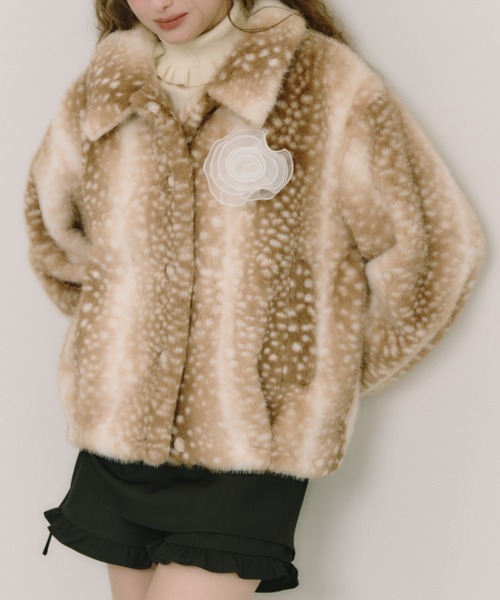 idem(イデム)の「tulle brooch fur coat / コサージュ付き(取り外し可能)ファーコート(その他アウター・レディース・ベージュ/その他/ブラウン・FREE)」の22枚目の写真