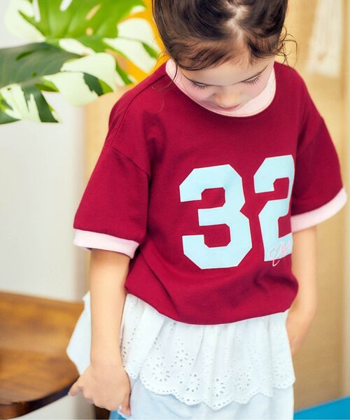apres les cours(アプレレクール)の「【接触冷感/リンク】ゆったりリンガーナンバリング半袖Tシャツ(Tシャツ/カットソー・キッズ・キナリ/エンジ/キャメル・130/120/110/100/90/80)」の3枚目の写真