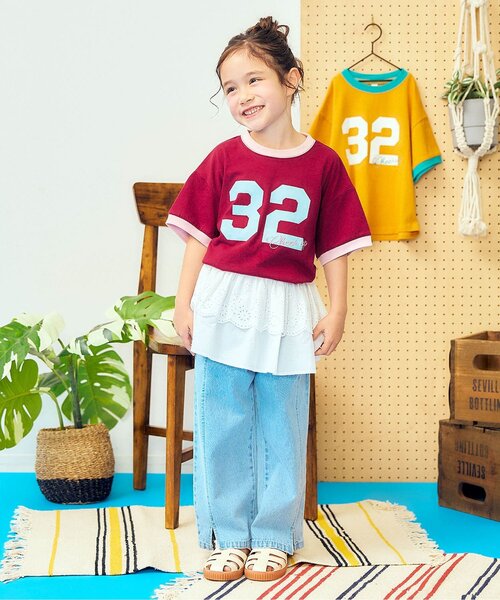 apres les cours(アプレレクール)の「【接触冷感/リンク】ゆったりリンガーナンバリング半袖Tシャツ(Tシャツ/カットソー・キッズ・キナリ/エンジ/キャメル・130/120/110/100/90/80)」の7枚目の写真