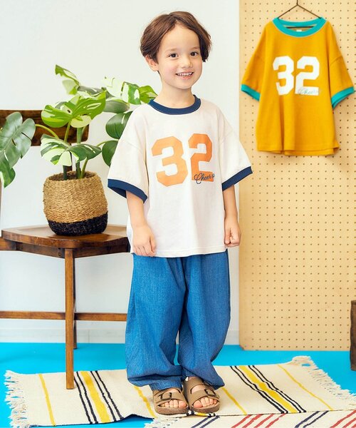 apres les cours(アプレレクール)の「【接触冷感/リンク】ゆったりリンガーナンバリング半袖Tシャツ(Tシャツ/カットソー・キッズ・キナリ/エンジ/キャメル・130/120/110/100/90/80)」の9枚目の写真