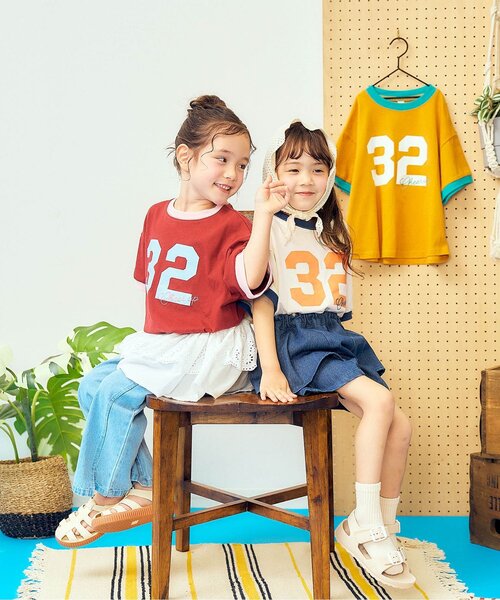 apres les cours(アプレレクール)の「【接触冷感/リンク】ゆったりリンガーナンバリング半袖Tシャツ(Tシャツ/カットソー・キッズ・キナリ/エンジ/キャメル・130/120/110/100/90/80)」の12枚目の写真