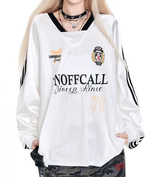 ampm(エーエムピーエム)の「ユニフォーム風 ゲームシャツ オーバーサイズ ラインデザイン(Tシャツ/カットソー・レディース・ホワイト/ブラック・S/M)」の18枚目の写真