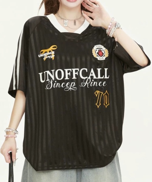 ampm(エーエムピーエム)の「ユニフォーム風 ゲームシャツ オーバーサイズ ラインデザイン(Tシャツ/カットソー・レディース・ホワイト/ブラック・S/M)」の21枚目の写真