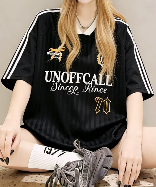 ampm(エーエムピーエム)の「ユニフォーム風 ゲームシャツ オーバーサイズ ラインデザイン(Tシャツ/カットソー・レディース・ホワイト/ブラック・S/M)」の8枚目の写真