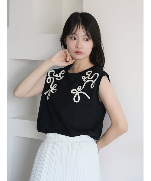fifth（フィフス）の「コード刺しゅうフレンチTシャツ（Tシャツ/カットソー・レディース・ホワイト/ブラック・M）」の2枚目の写真