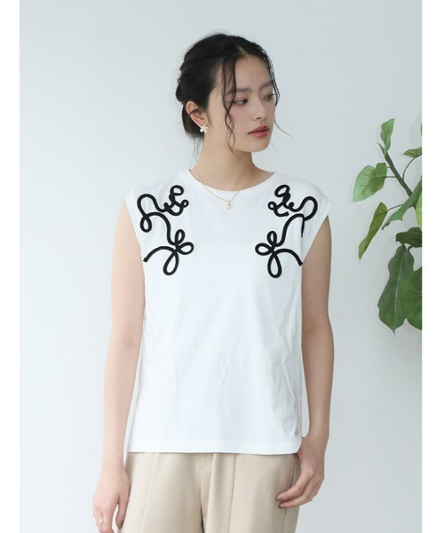 fifth（フィフス）の「コード刺しゅうフレンチTシャツ（Tシャツ/カットソー・レディース・ホワイト/ブラック・M）」の3枚目の写真