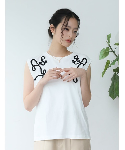 fifth（フィフス）の「コード刺しゅうフレンチTシャツ（Tシャツ/カットソー・レディース・ホワイト/ブラック・M）」の4枚目の写真