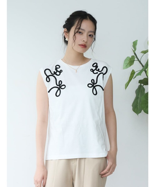 fifth（フィフス）の「コード刺しゅうフレンチTシャツ（Tシャツ/カットソー・レディース・ホワイト/ブラック・M）」の12枚目の写真