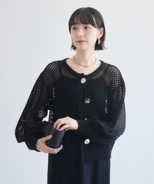 Paradise Picnic(パラダイスピクニック)の「ROSIEE メタル釦メッシュニットカーディガン(カーディガン/ボレロ・レディース・ブラック/レッド・FREE)」の1枚目の写真