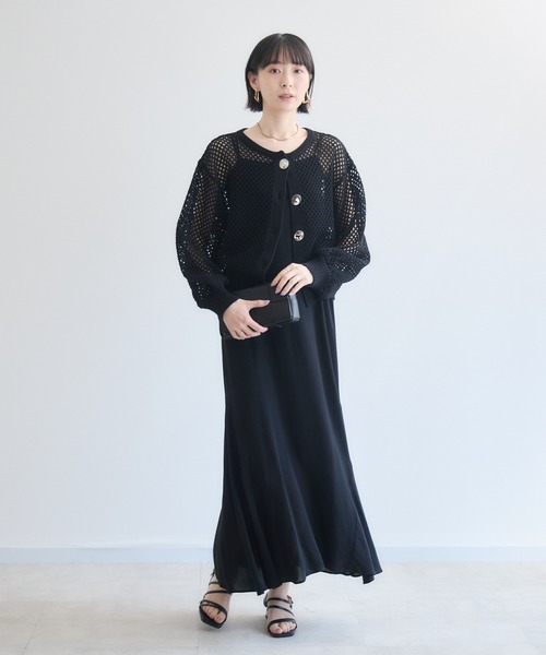 Paradise Picnic(パラダイスピクニック)の「ROSIEE メタル釦メッシュニットカーディガン(カーディガン/ボレロ・レディース・ブラック/レッド・FREE)」の12枚目の写真