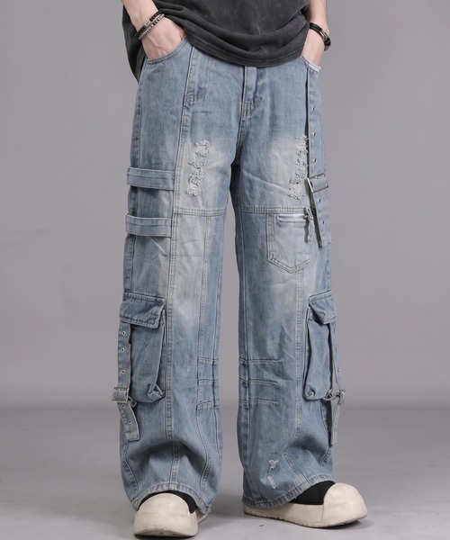 ARULE（アルール）の「A'GEM/9 × .kom 『ARULE/アルール』 WeltedWideDenim/ベルトデザインワイドデニム（デニムパンツ・メンズ・ブラック/ブルー・FREE）」の2枚目の写真