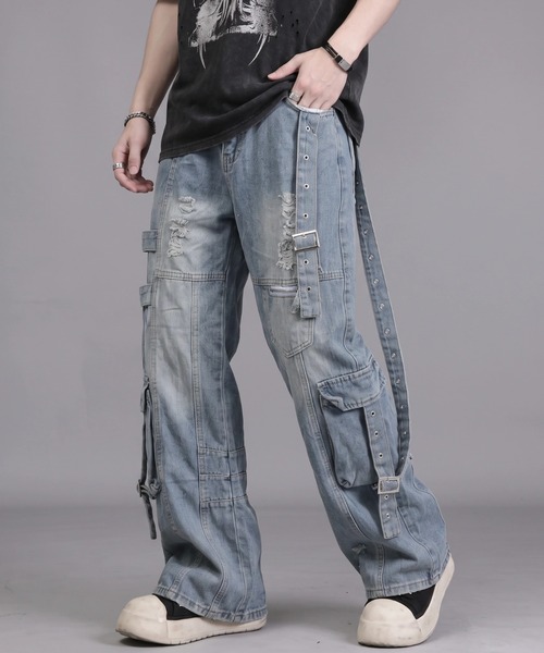 ARULE（アルール）の「A'GEM/9 × .kom 『ARULE/アルール』 WeltedWideDenim/ベルトデザインワイドデニム（デニムパンツ・メンズ・ブラック/ブルー・FREE）」の3枚目の写真