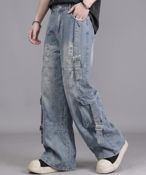 ARULE（アルール）の「A'GEM/9 × .kom 『ARULE/アルール』 WeltedWideDenim/ベルトデザインワイドデニム（デニムパンツ・メンズ・ブラック/ブルー・FREE）」の4枚目の写真