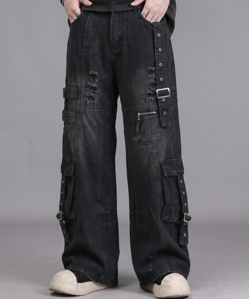 ARULE（アルール）の「A'GEM/9 × .kom 『ARULE/アルール』 WeltedWideDenim/ベルトデザインワイドデニム（デニムパンツ・メンズ・ブラック/ブルー・FREE）」の6枚目の写真