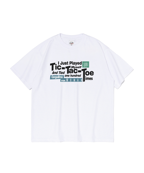CARGOBROS FOR WOMAN(カーゴブロスフォーウィメン)の「ティックタックトックプレイ半袖Tシャツ(ホワイト)(Tシャツ/カットソー・レディース・その他・2XL/MEDIUM/LARGE/X-LARGE/SMALL)」の1枚目の写真