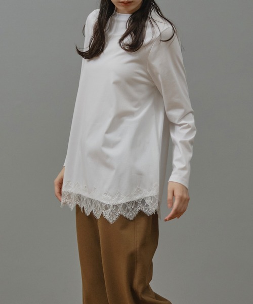 Nunc.(ヌンク)の「レースヘムロングTシャツ(Tシャツ/カットソー・レディース・オフホワイト/ブラック・FREE)」の2枚目の写真